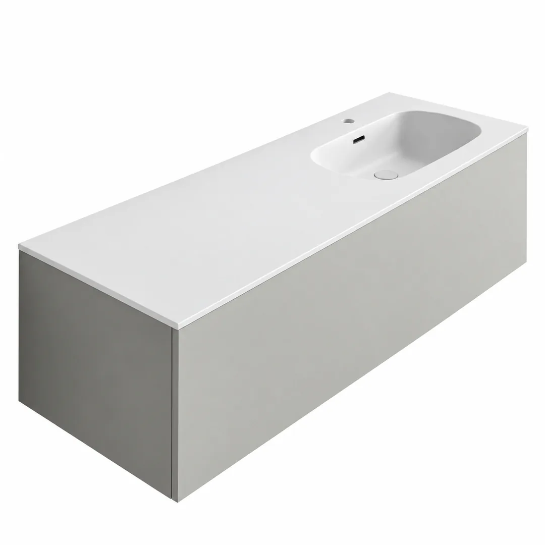 Lavabo consolle in Tekno – Arbi Bent 141 DX – Bianco opaco – Con foro rubinetto