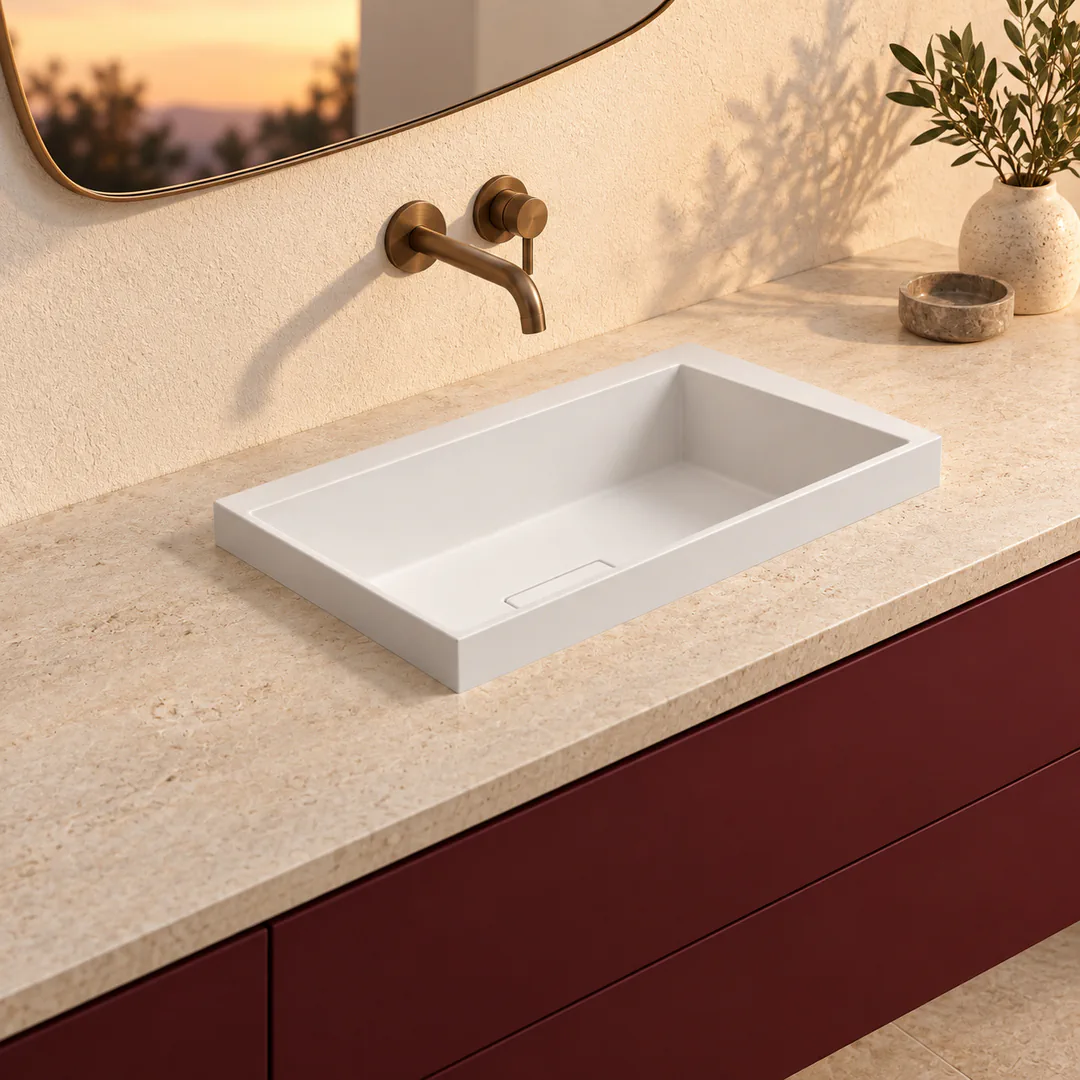 Lavabo da incasso soprapiano in Tekno – Arbi Lisa – Mineralmarmo Bianco - Ambientata