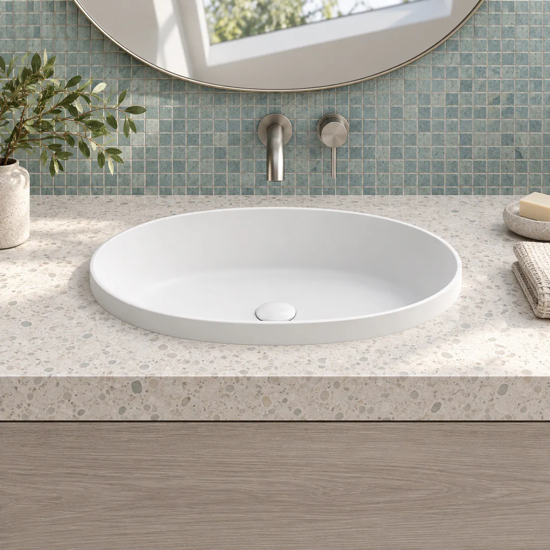 Lavabo da incasso soprapiano in Tekno – Arbi Egg Inc – Mineralmarmo Bianco - Ambientata