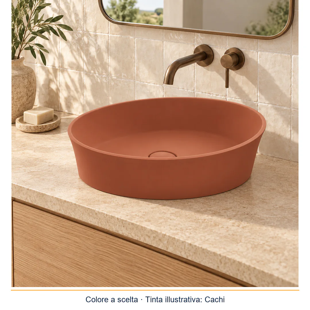 Lavabo da appoggio in Tekno – Arbi Egg – Tekno colore opaco da scegliere in mazzetta Arbi - Ambientata