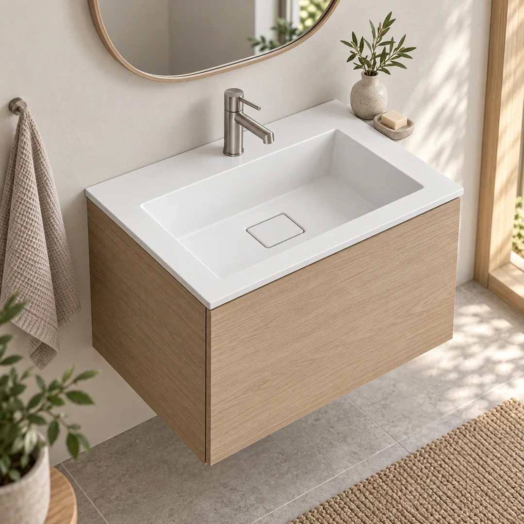 Lavabo consolle in Tekno – Arbi Juno 61 – Bianco – Con foro rubinetto - Ambientata