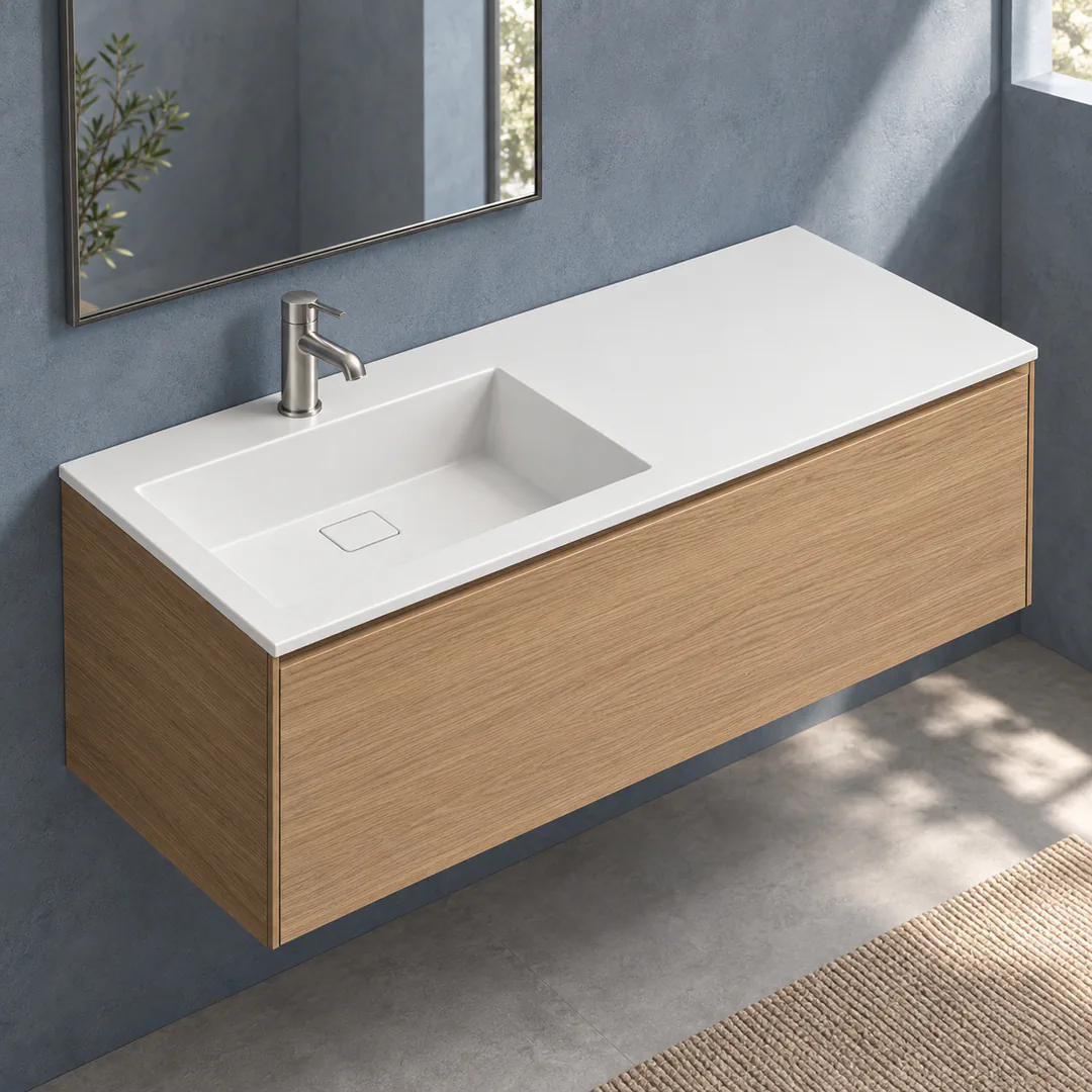 Lavabo consolle in Tekno – Arbi Juno 141 SX – Bianco – Con foro rubinetto - Ambientata
