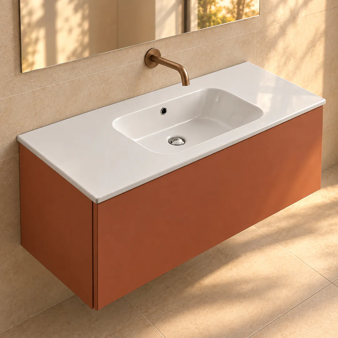 Lavabo consolle in Ceramica – Arbi Qubo 121 – Bianco – Senza foro rubinetto - Ambientata