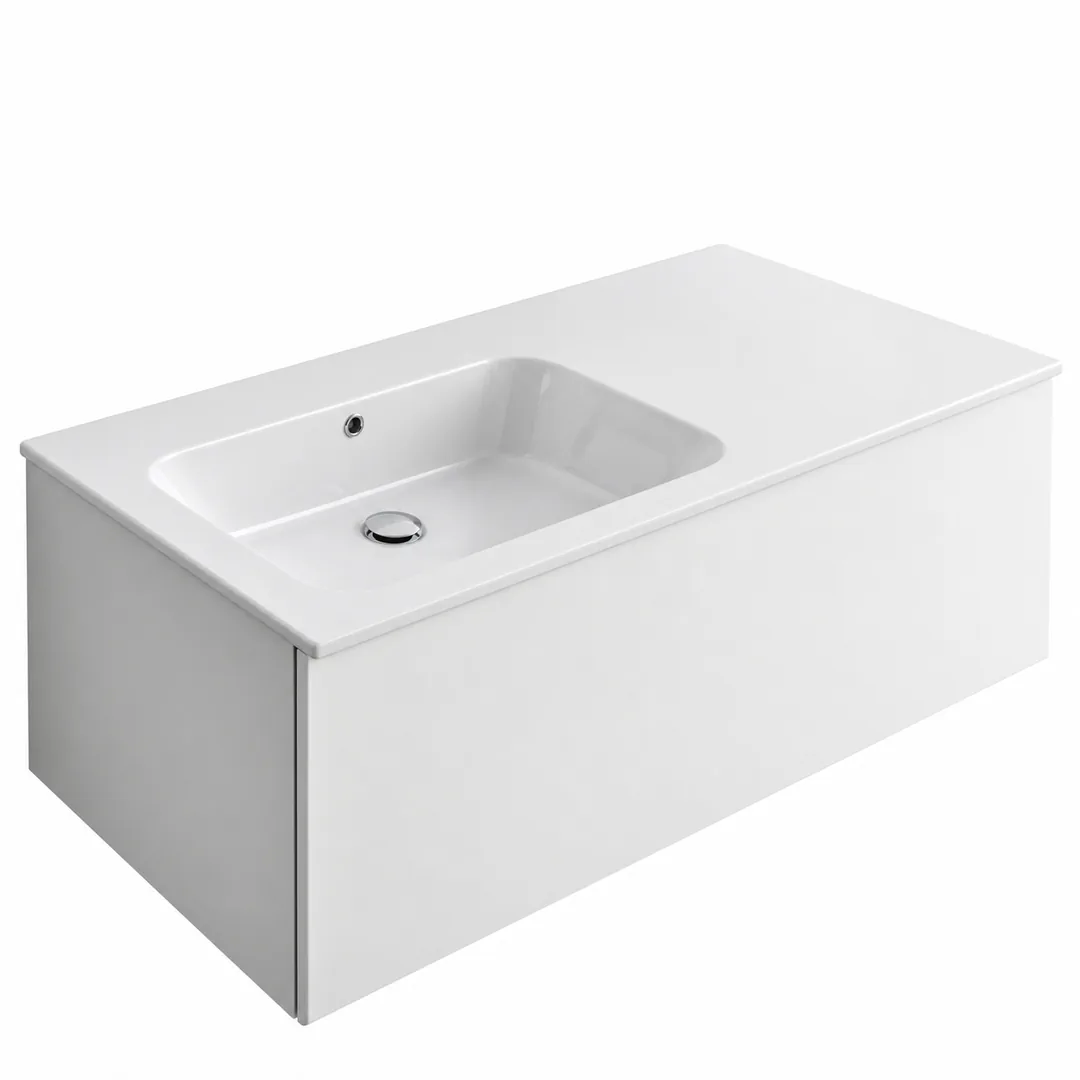 Lavabo consolle in Ceramica – Arbi Qubo 106 SX – Bianco – Senza foro rubinetto