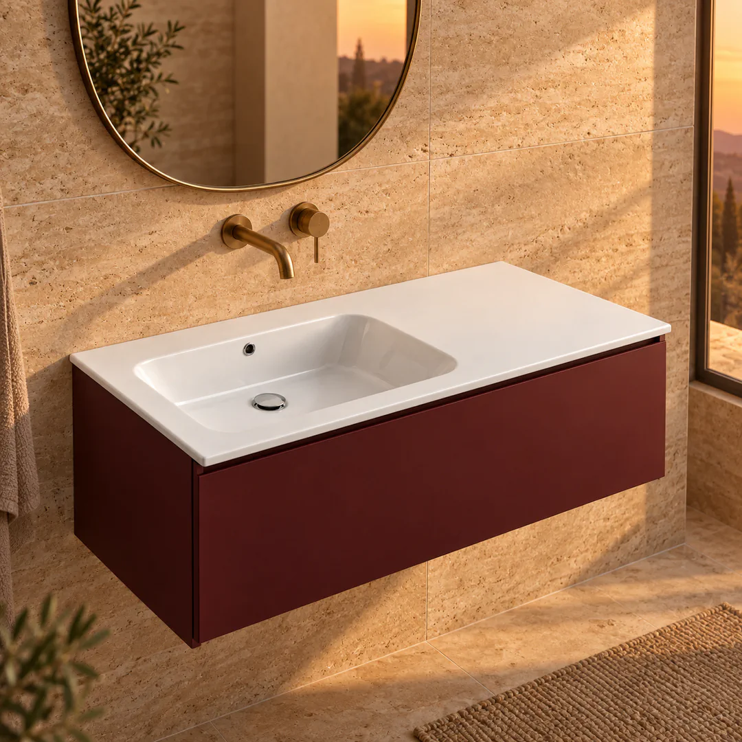 Lavabo consolle in Ceramica – Arbi Qubo 106 SX – Bianco – Senza foro rubinetto - Ambientata