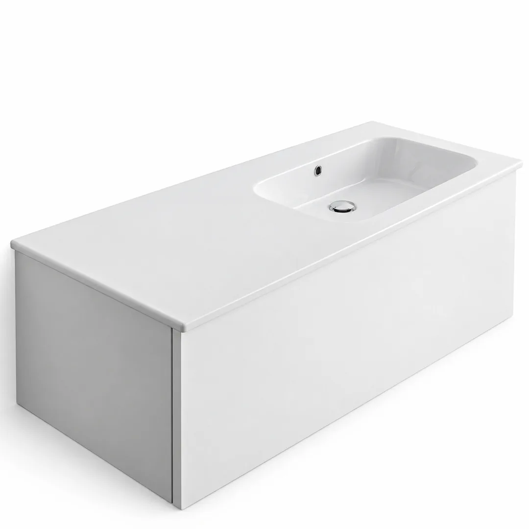 Lavabo consolle in Ceramica – Arbi Qubo 121 DX – Bianco – Senza foro rubinetto