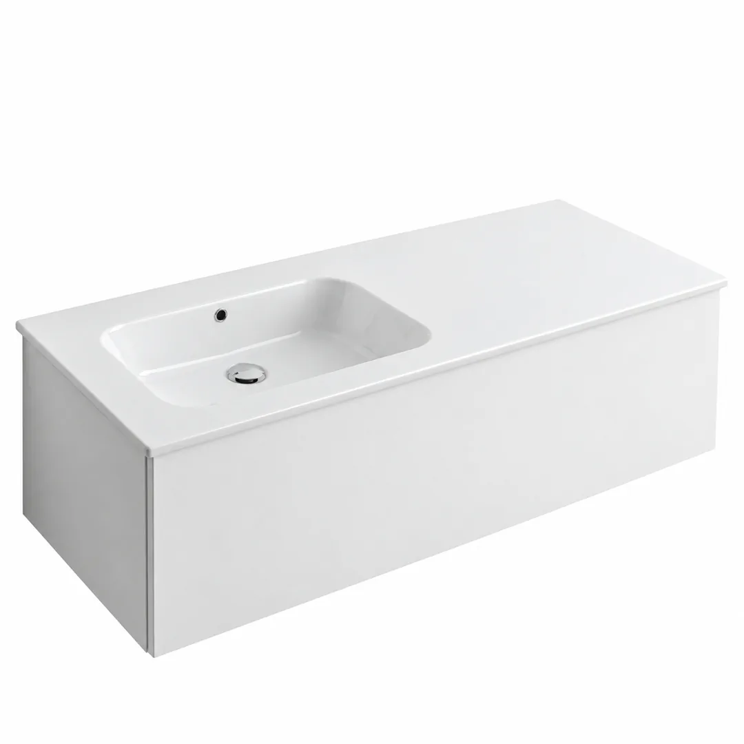 Lavabo consolle in Ceramica – Arbi Qubo 121 SX – Bianco – Senza foro rubinetto