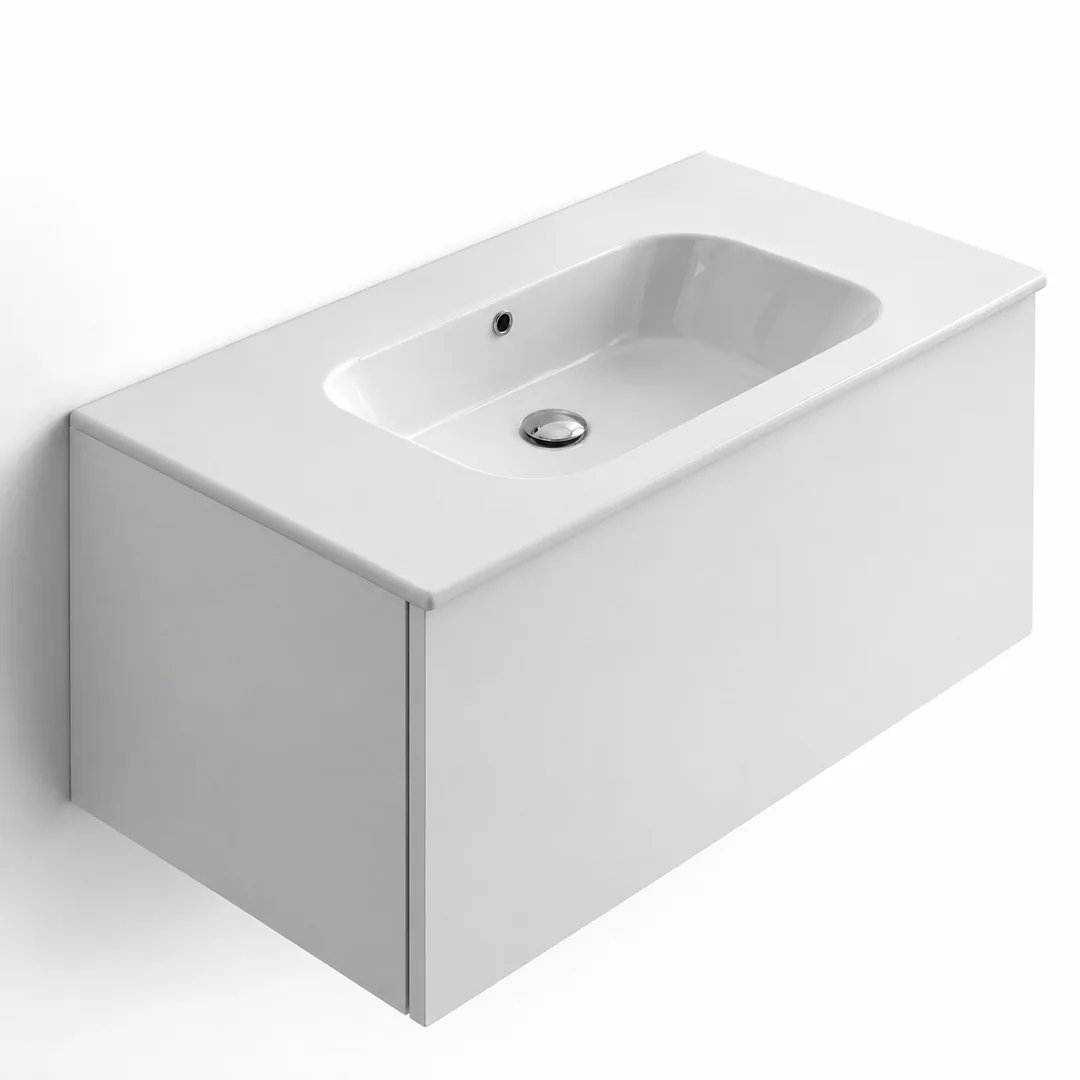 Lavabo consolle in Ceramica – Arbi Qubo 96 – Bianco – Senza foro rubinetto
