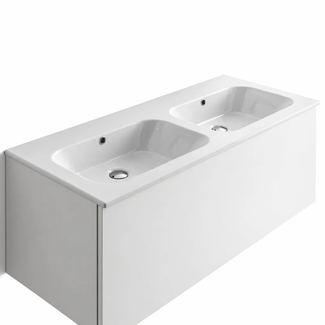 Lavabo consolle in Ceramica – Arbi Qubo 121 Doppio – Bianco – Senza foro rubinetto