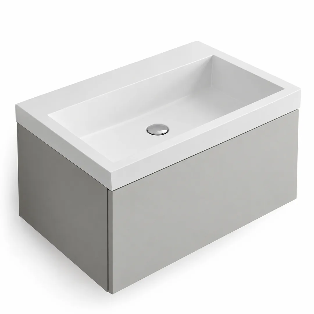 Lavabo consolle in Mineralguss – Arbi Olly 61 – Mineralmarmo Bianco – Senza foro rubinetto