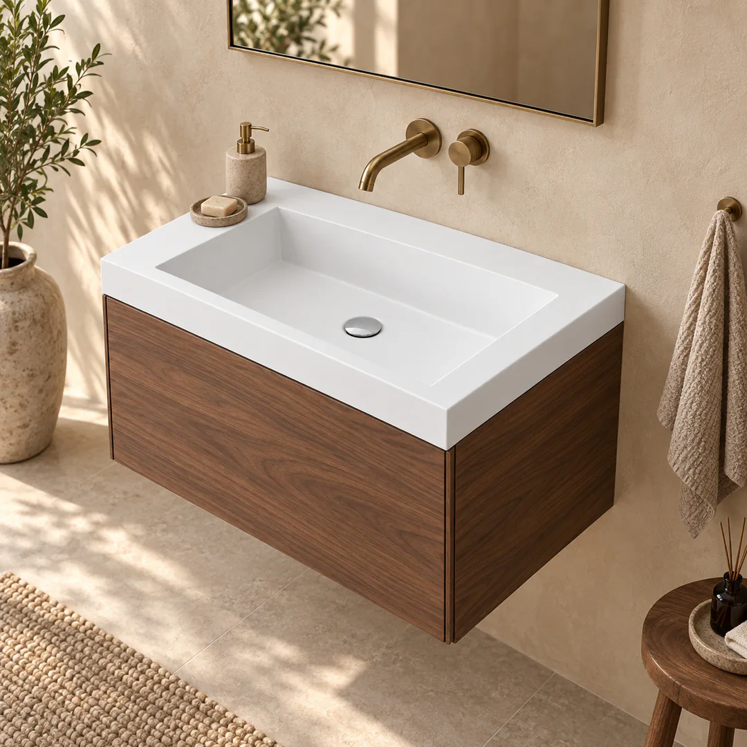 Lavabo consolle in Mineralguss – Arbi Olly 61 – Bianco – Senza foro rubinetto - Ambientata