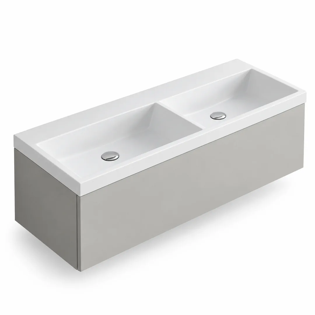 Lavabo consolle in Mineralguss – Arbi Olly 121 Doppio – Mineralmarmo Bianco – Senza foro rubinetto