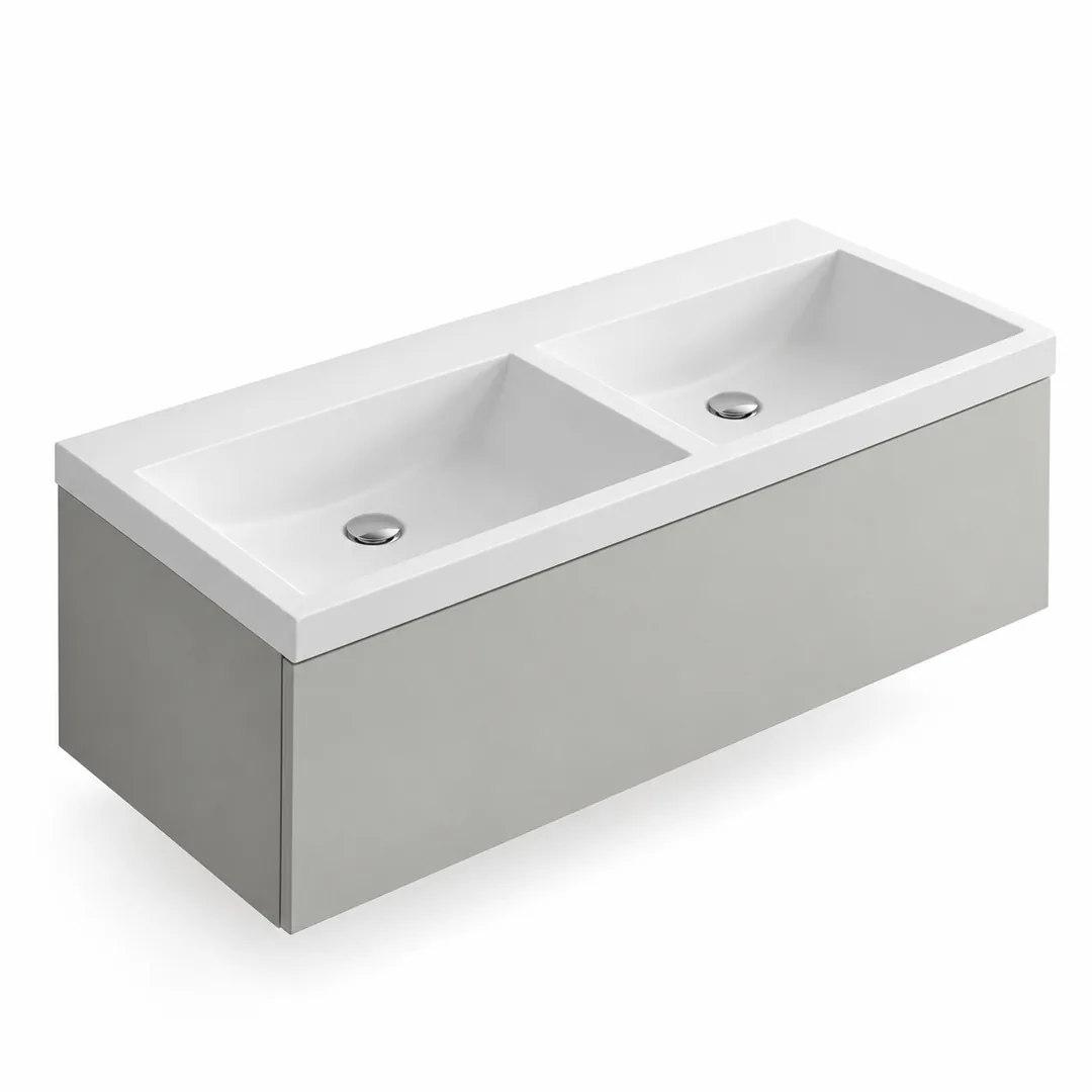 Lavabo consolle in Mineralguss – Arbi Olly 121 Doppio – Bianco – Senza foro rubinetto