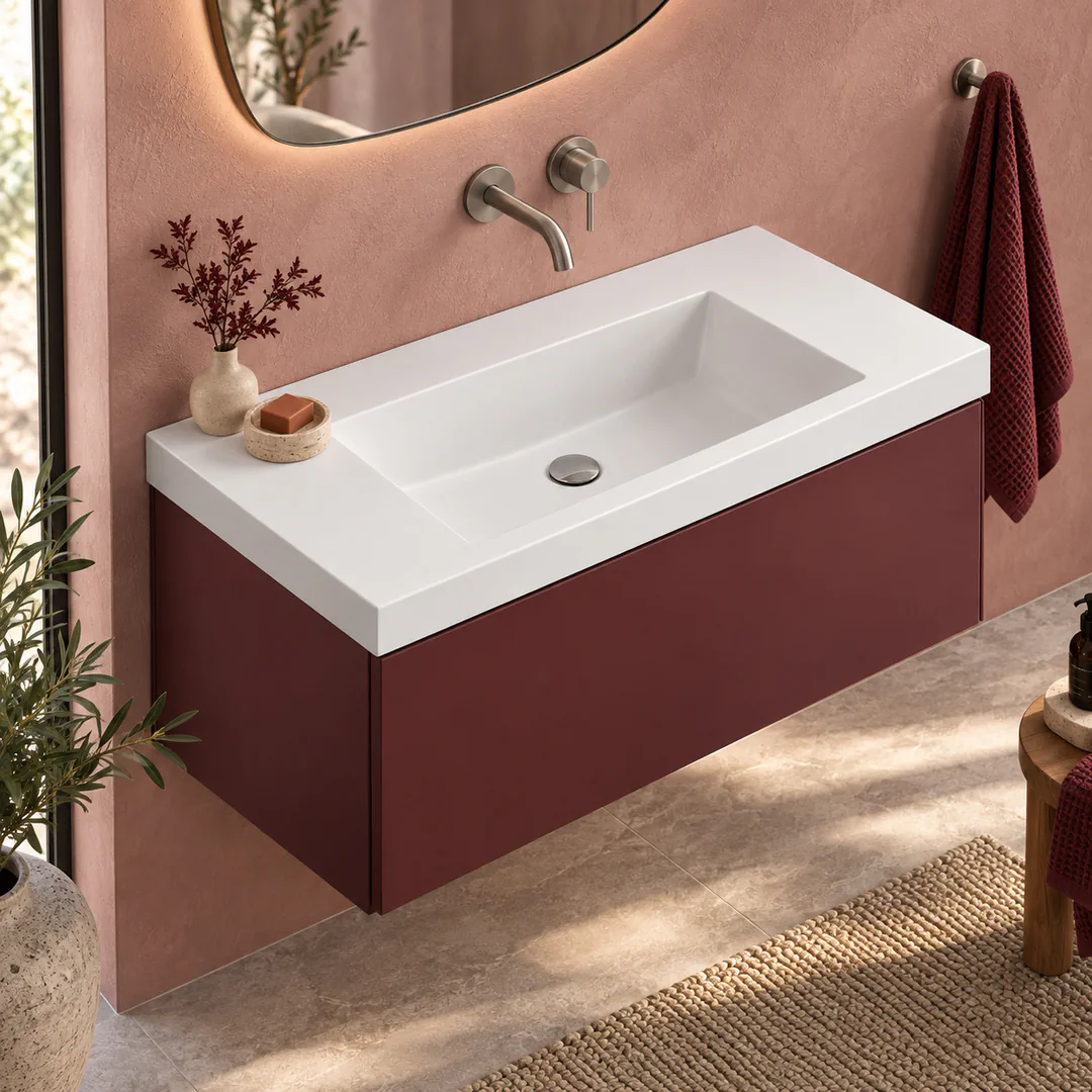 Lavabo consolle in Mineralguss – Arbi Olly 86 – Bianco – Senza foro rubinetto - Ambientata