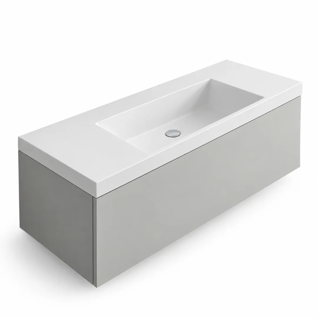 Lavabo consolle in Mineralguss – Arbi Olly 106 – Mineralmarmo Bianco – Senza foro rubinetto