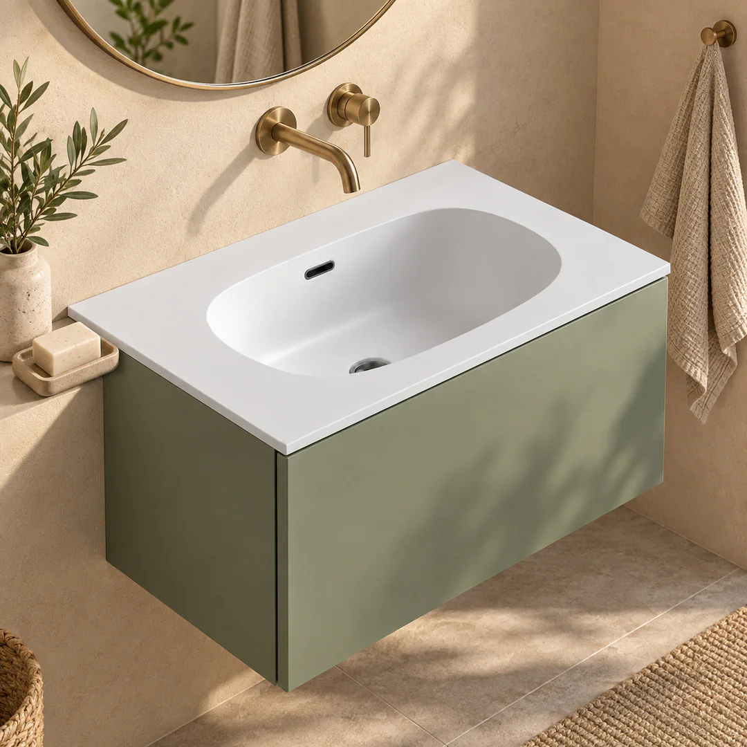 Lavabo consolle in Tekno – Arbi Bent 61 – Bianco – Senza foro rubinetto - Ambientata