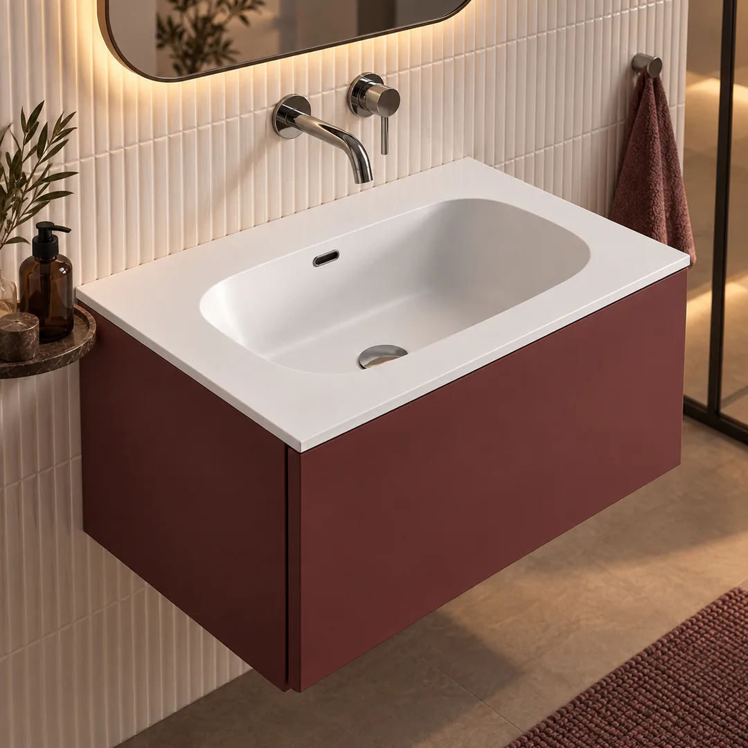 Lavabo consolle in Tekno – Arbi Bent 71 – Bianco – Senza foro rubinetto - Ambientata