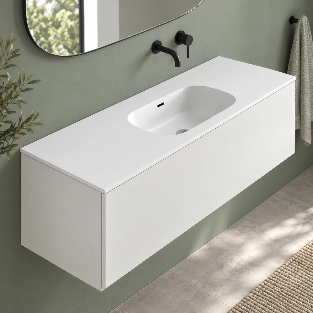 Lavabo consolle in Tekno – Arbi Bent 141 – Bianco – Senza foro rubinetto - Ambientata