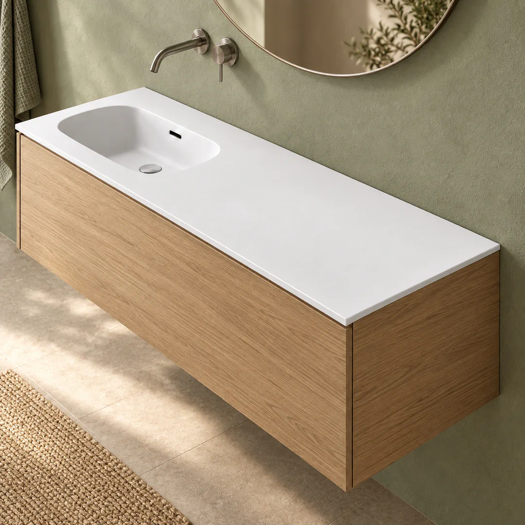 Lavabo consolle in Tekno – Arbi Bent 141 SX – Bianco – Senza foro rubinetto - Ambientata