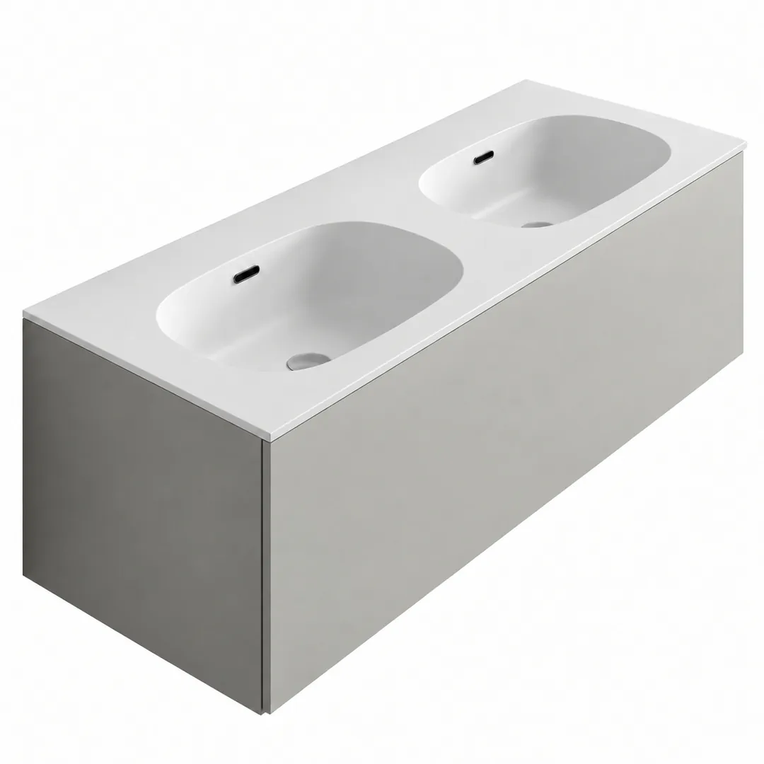 Lavabo consolle in Tekno – Arbi Bent 121 Doppio – Bianco – Senza foro rubinetto