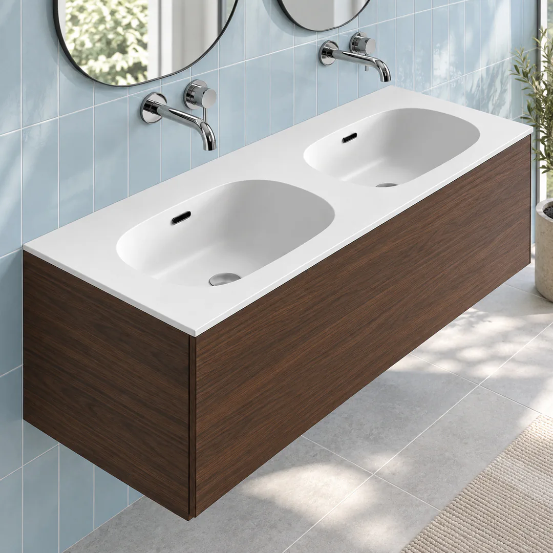 Lavabo consolle in Tekno – Arbi Bent 121 Doppio – Bianco – Senza foro rubinetto - Ambientata