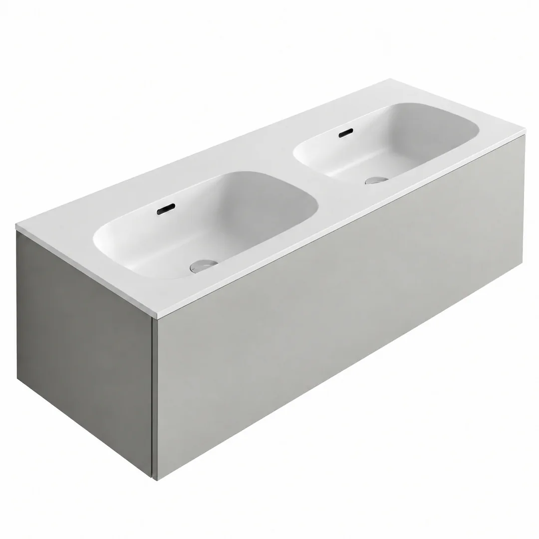 Lavabo consolle in Tekno – Arbi Bent 141 Doppio – Bianco – Senza foro rubinetto