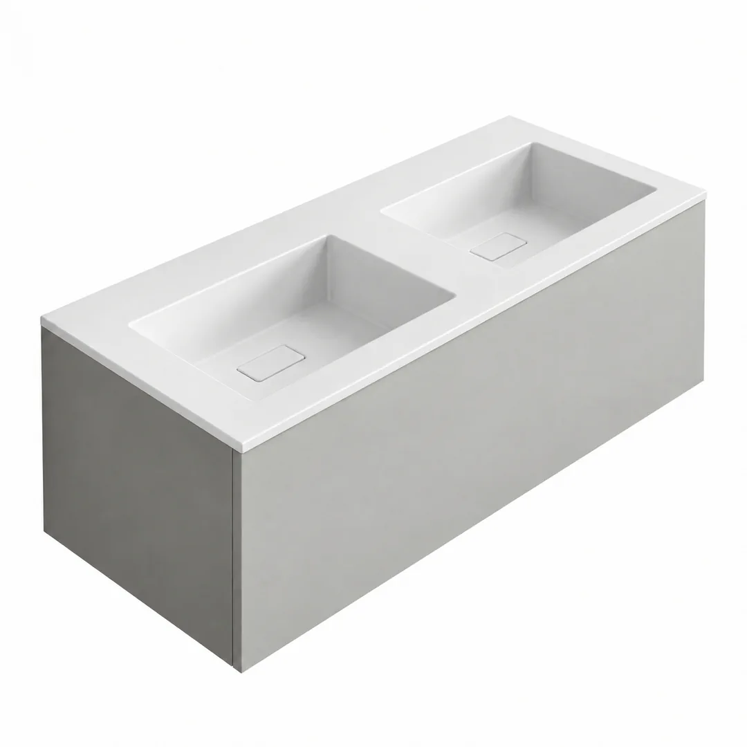 Lavabo consolle in Tekno – Arbi Juno 141 Doppio – Bianco – Senza foro rubinetto