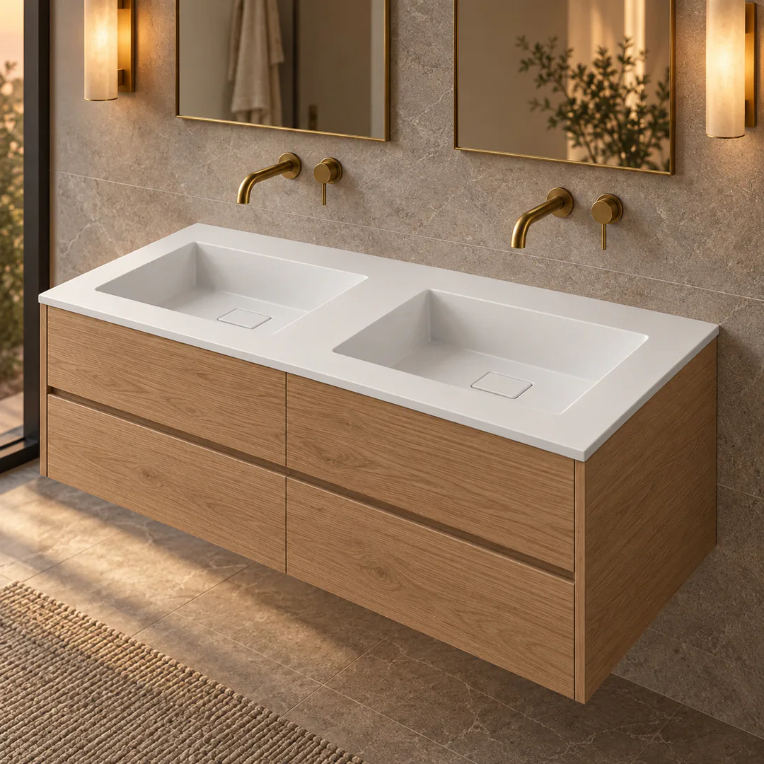 Lavabo consolle in Tekno – Arbi Juno 141 Doppio – Bianco – Senza foro rubinetto - Ambientata