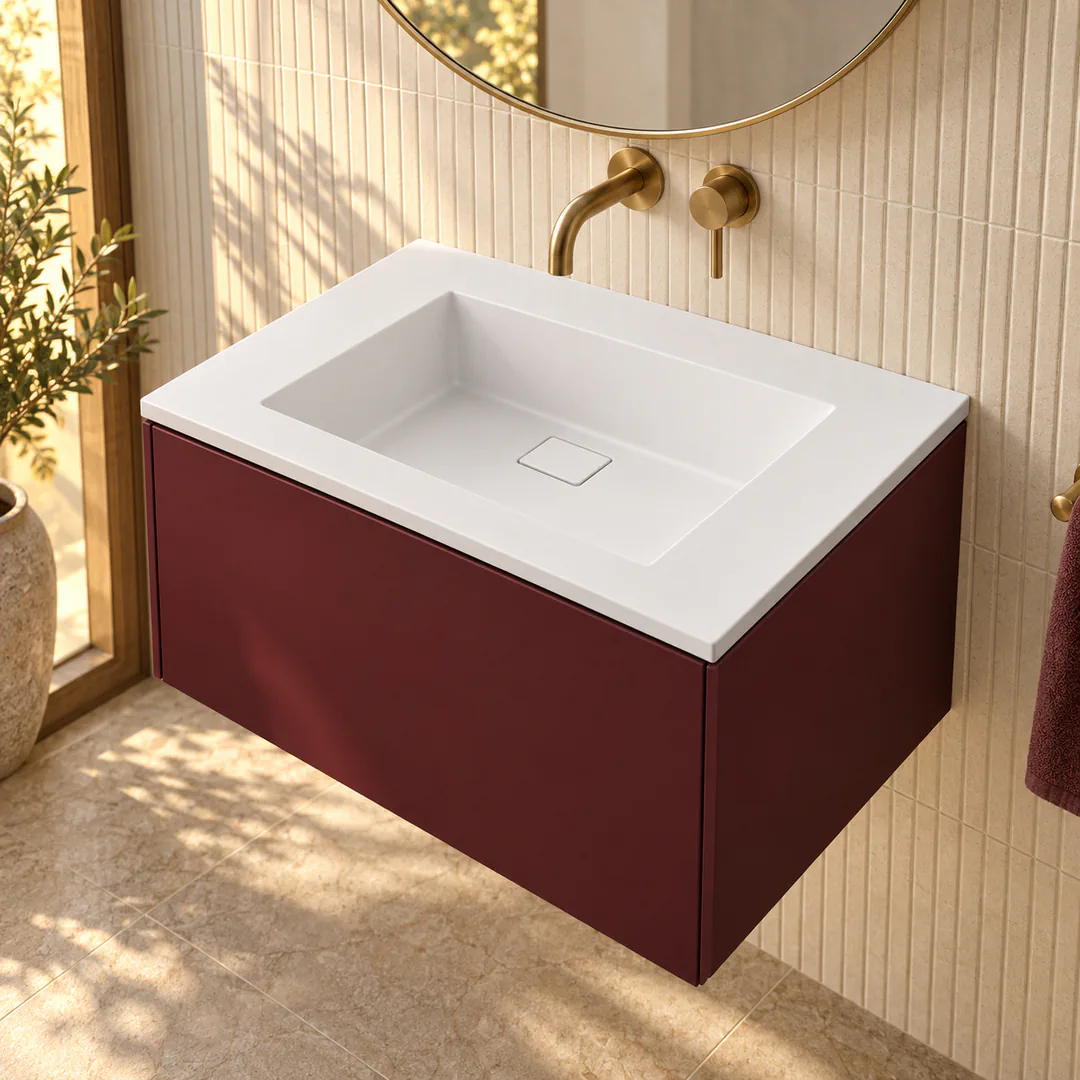 Lavabo consolle in Tekno – Arbi Juno 51 – Bianco – Senza foro rubinetto - Ambientata