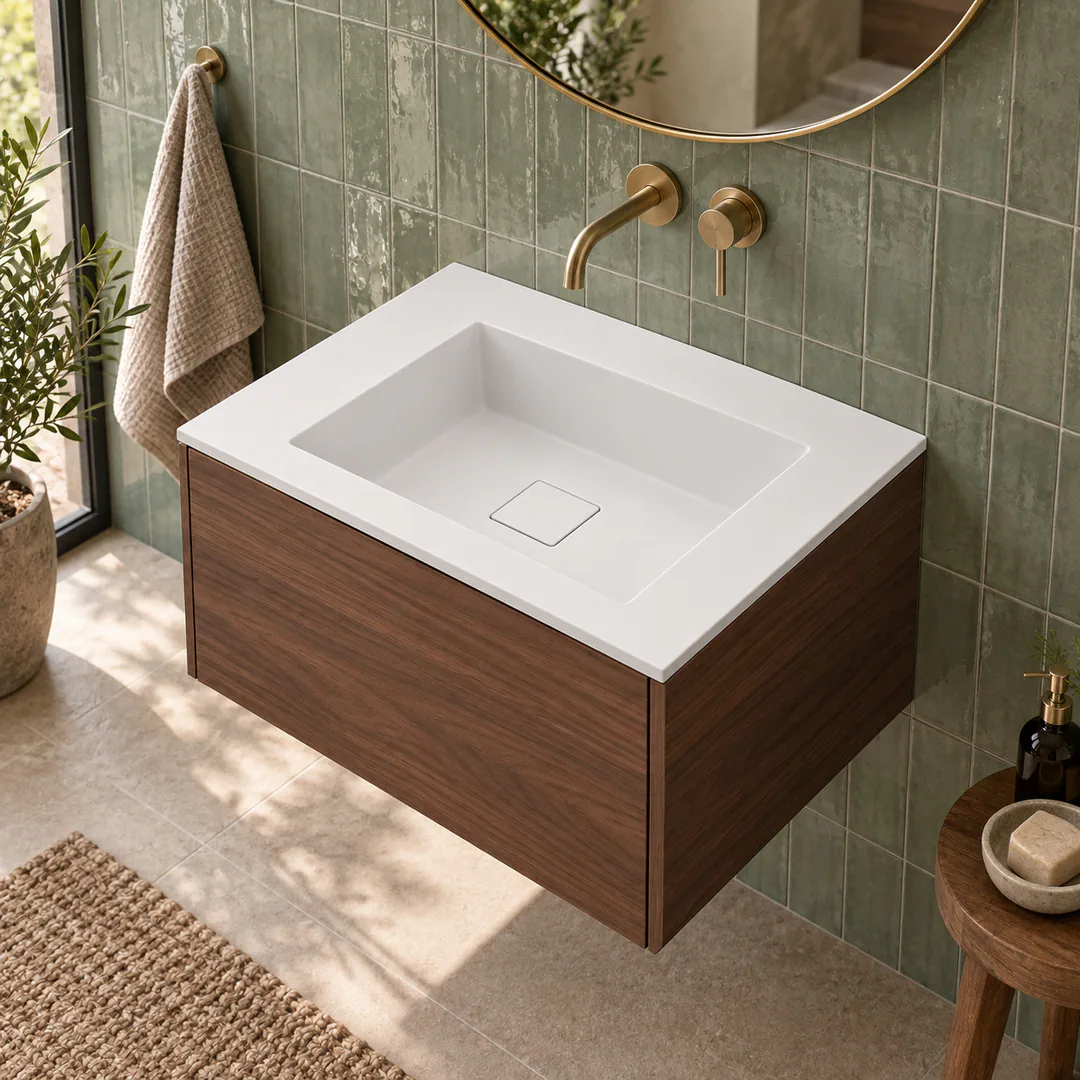 Lavabo consolle in Tekno – Arbi Juno 61 – Bianco – Senza foro rubinetto - Ambientata