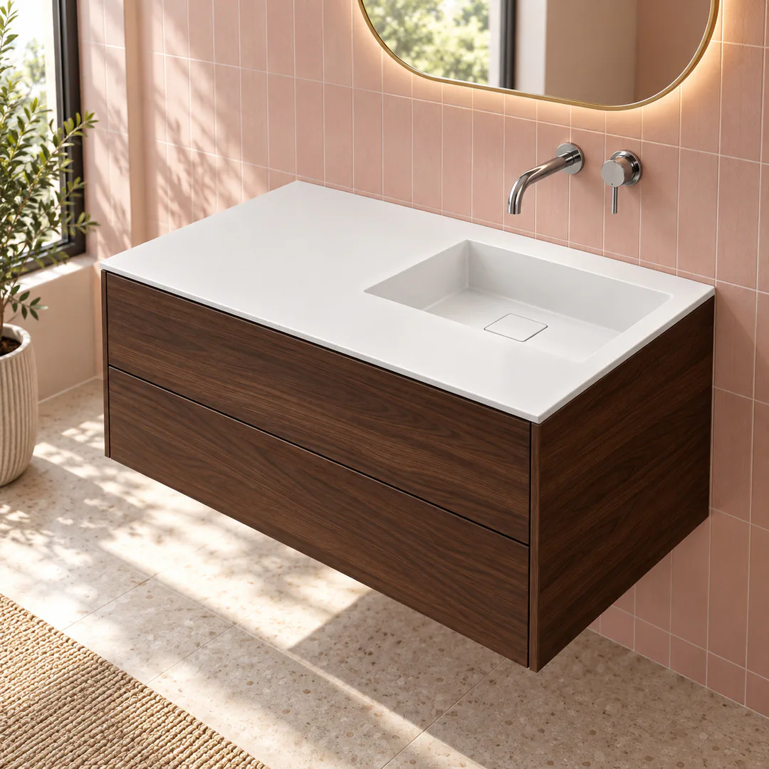 Lavabo consolle in Tekno – Arbi Juno 121 DX – Bianco - Ambientata
