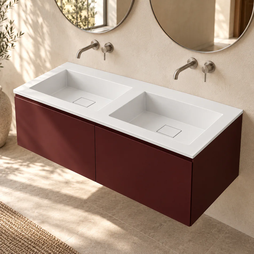 Lavabo consolle in Tekno – Arbi Juno 121 Doppio – Bianco – Senza foro rubinetto - Ambientata