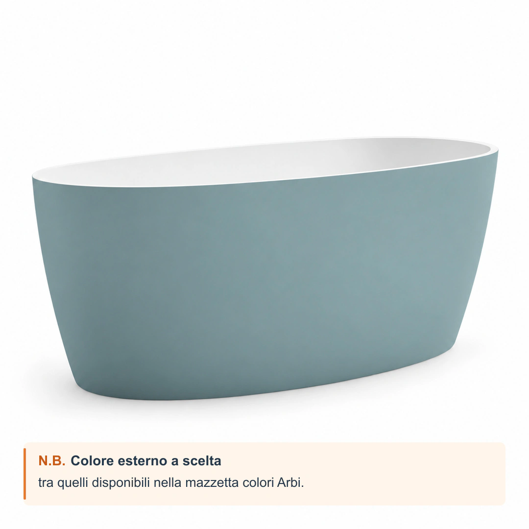 Vasca freestanding Arbi Clio 160 × 70 cm in Tekno colore esterno opaco, interno bianco