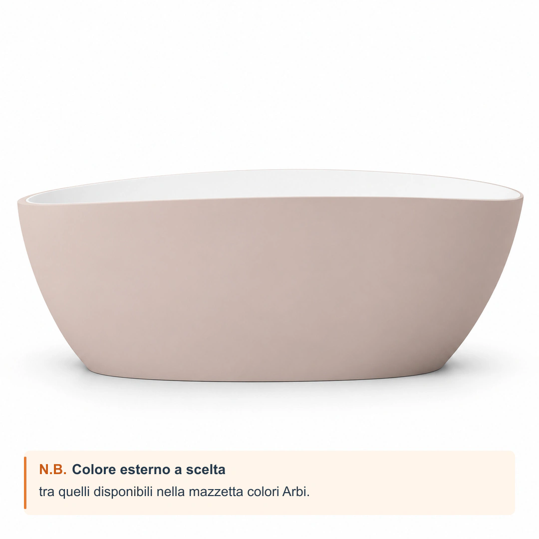 Vasca freestanding Arbi Giulia 170 × 77 cm in Tekno colore esterno opaco, interno bianco