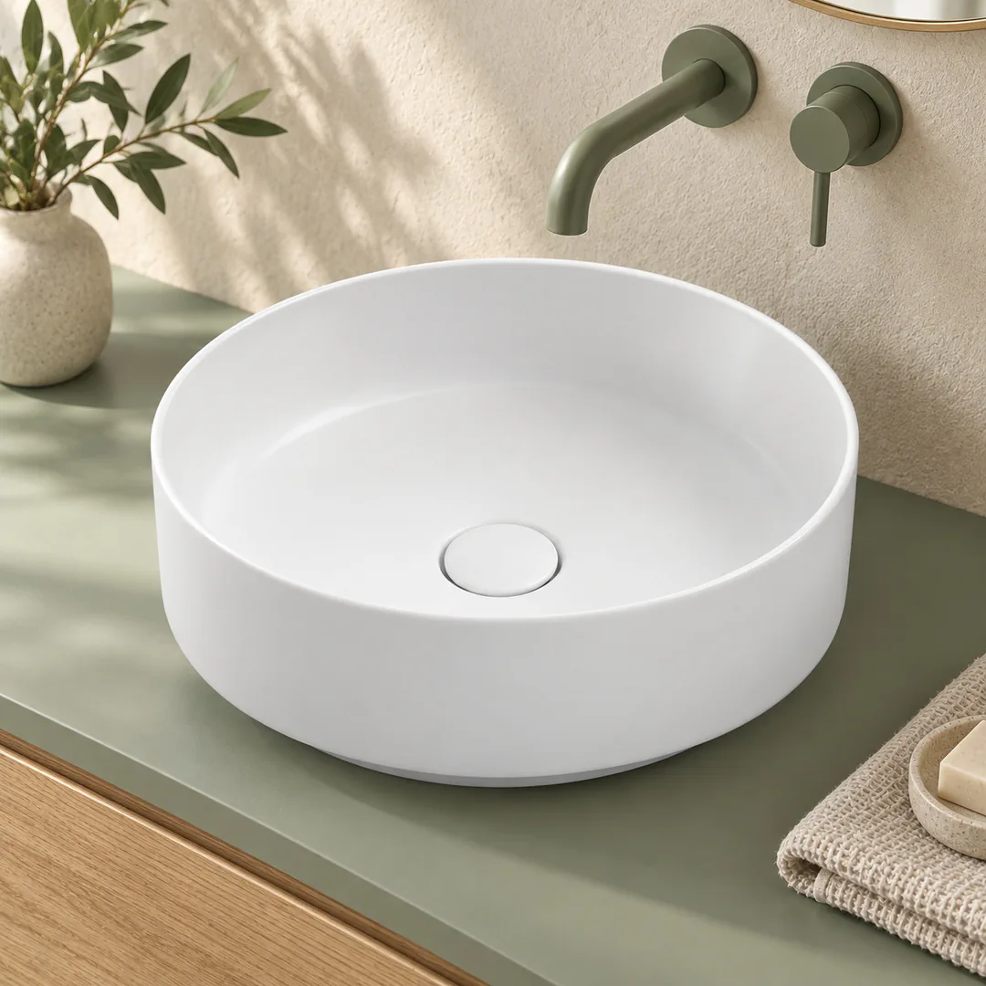 Lavabo da appoggio in Ceramica – Arbi Smart 38 – Bianco opaco - Ambientata