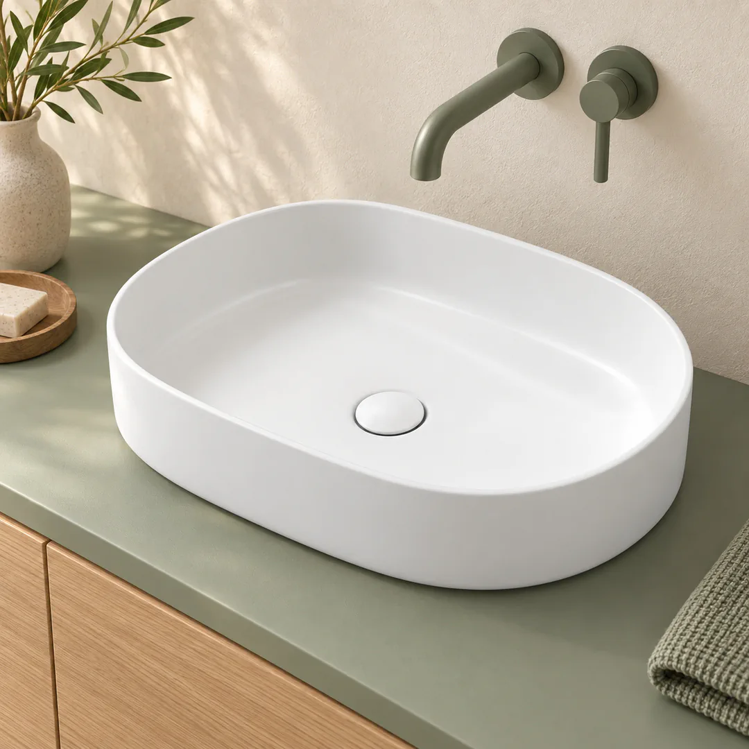 Lavabo da appoggio in Ceramica – Arbi Smart 54 – Bianco opaco - Ambientata