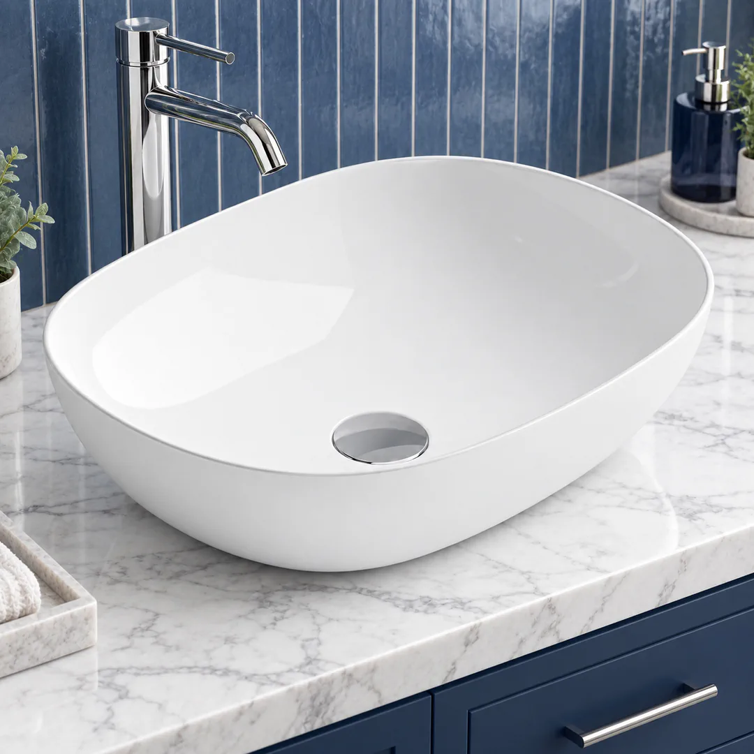 Lavabo da appoggio in Ceramica – Arbi Fine 50 – Bianco - Ambientata