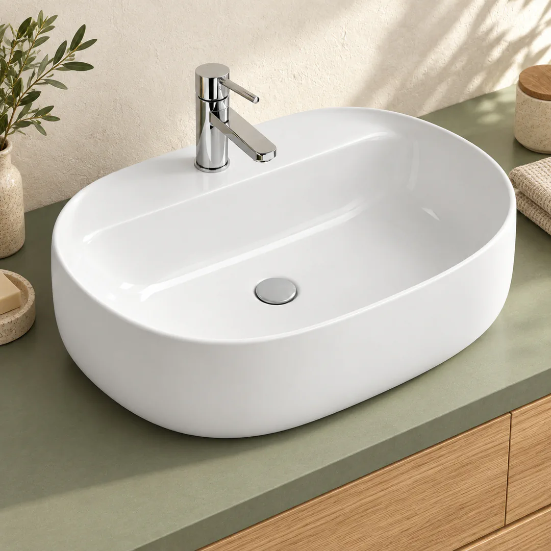 Lavabo da appoggio in Ceramica – Arbi Whisky 53 – Bianco lucido - Ambientata