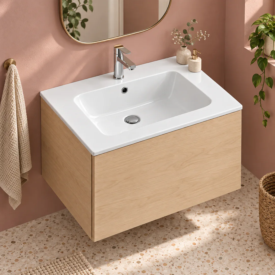 Lavabo consolle in Mineralguss – Arbi Sugar 61 – Bianco lucido - Ambientata