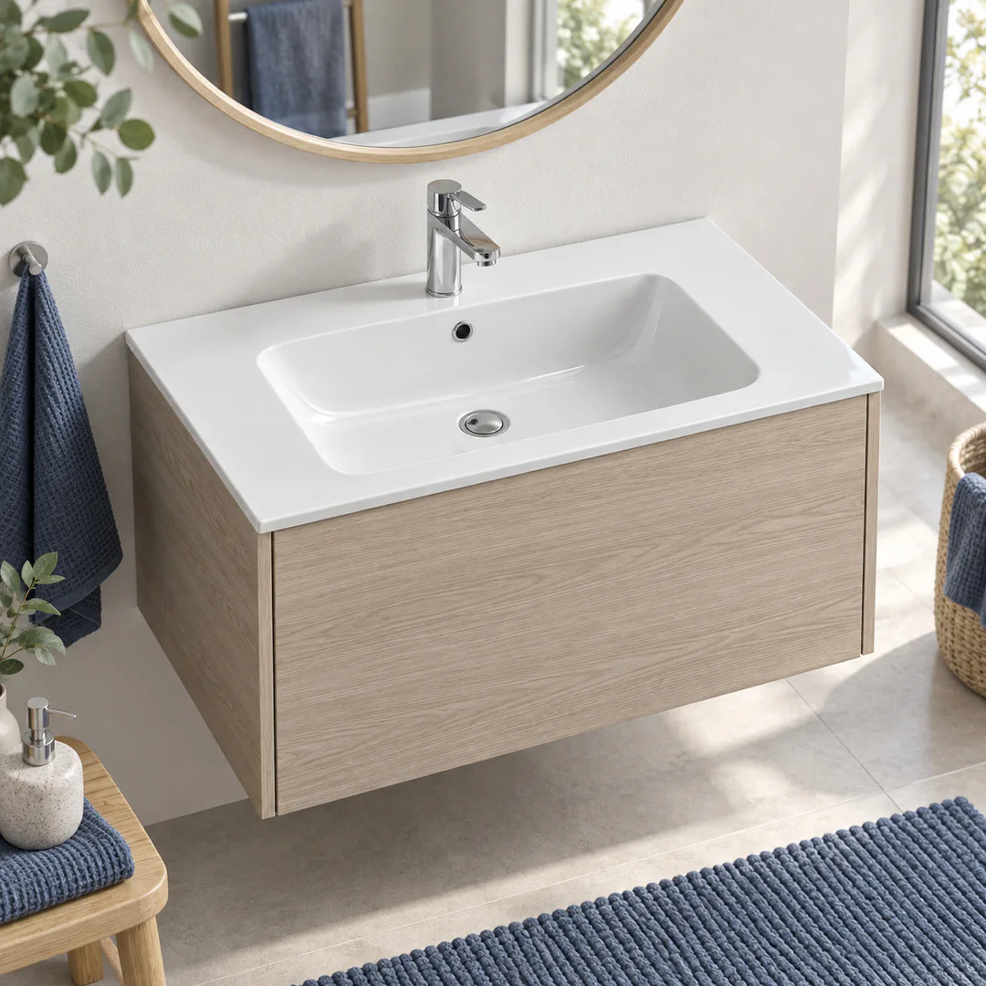 Lavabo consolle in Mineralguss – Arbi Sugar 71 – Bianco lucido - Ambientata