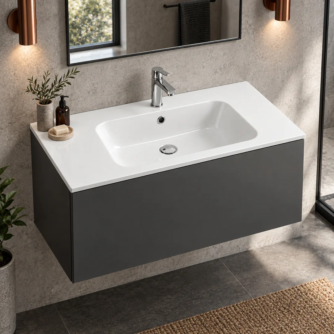 Lavabo consolle in Mineralguss – Arbi Sugar 86 – Bianco lucido - Ambientata