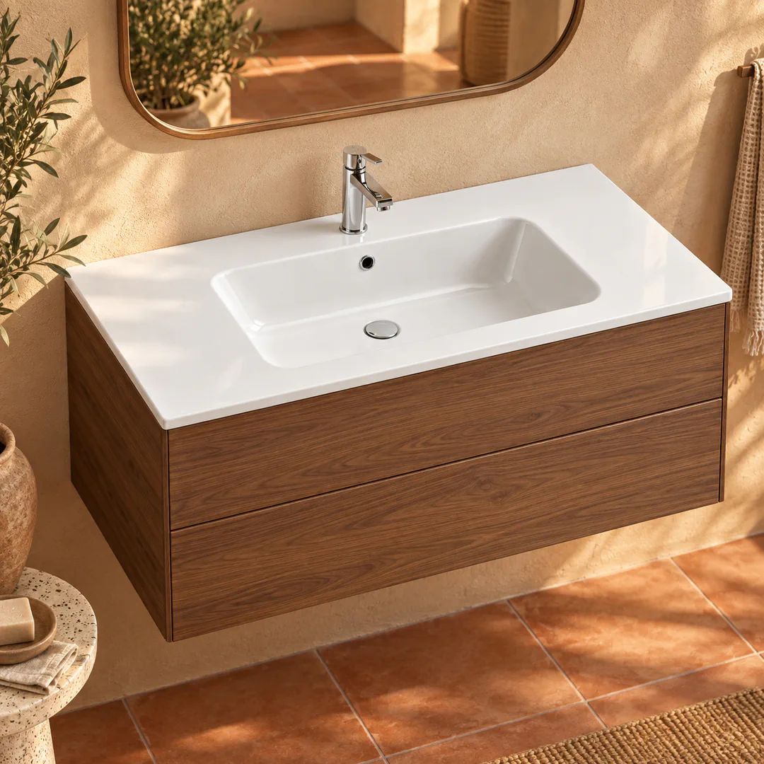 Lavabo consolle in Mineralguss – Arbi Sugar 96 – Bianco lucido - Ambientata