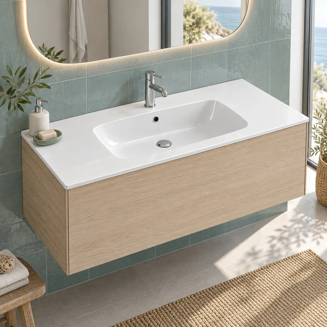 Lavabo consolle in Mineralguss – Arbi Sugar 106 – Bianco lucido - Ambientata