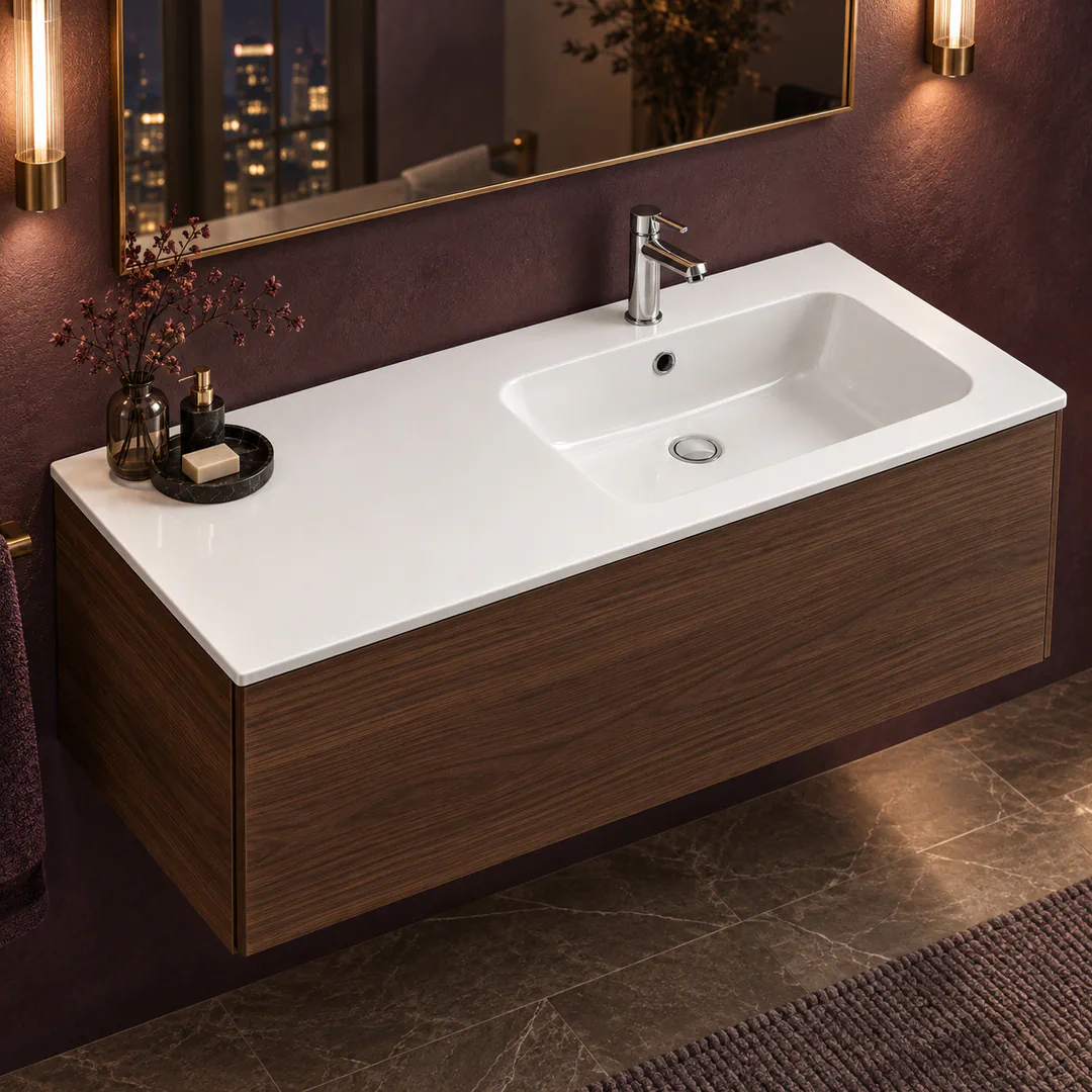 Lavabo consolle in Mineralguss – Arbi Sugar 106 DX – Bianco lucido - Ambientata