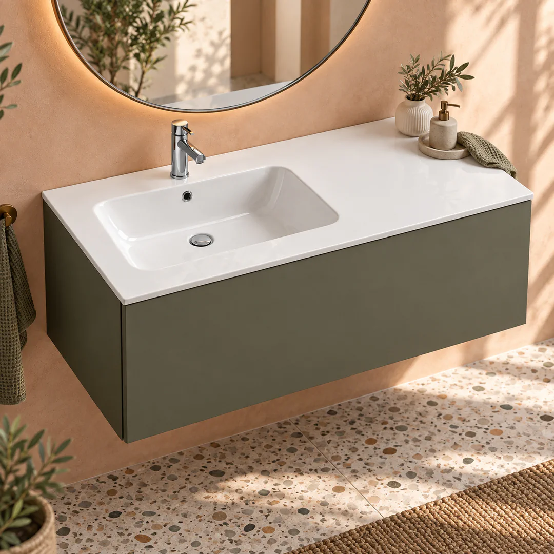 Lavabo consolle in Mineralguss – Arbi Sugar 106 SX – Bianco lucido - Ambientata