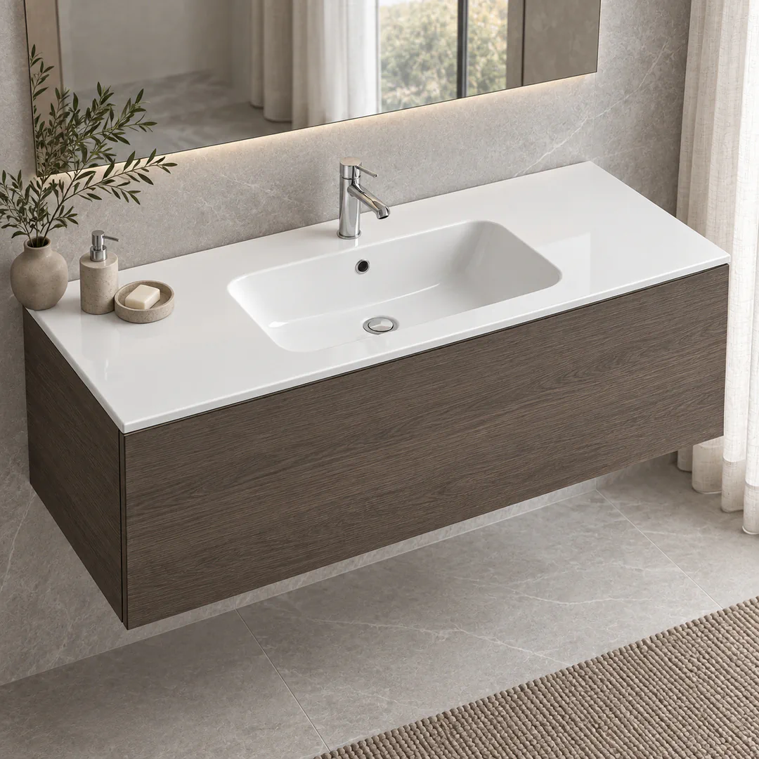 Lavabo consolle in Mineralguss – Arbi Sugar 121 – Bianco lucido - Ambientata