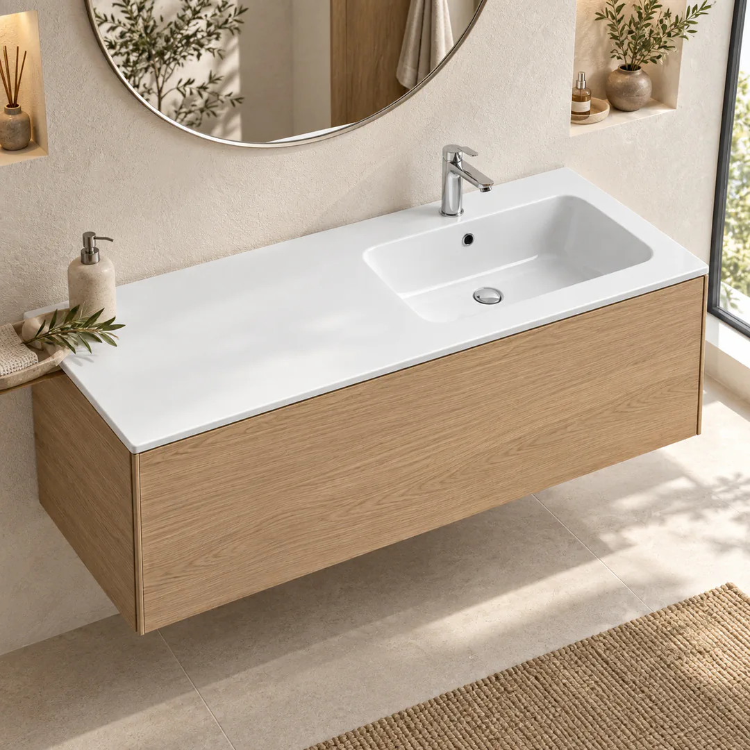 Lavabo consolle in Mineralguss – Arbi Sugar L 121 DX – Bianco lucido - Ambientata