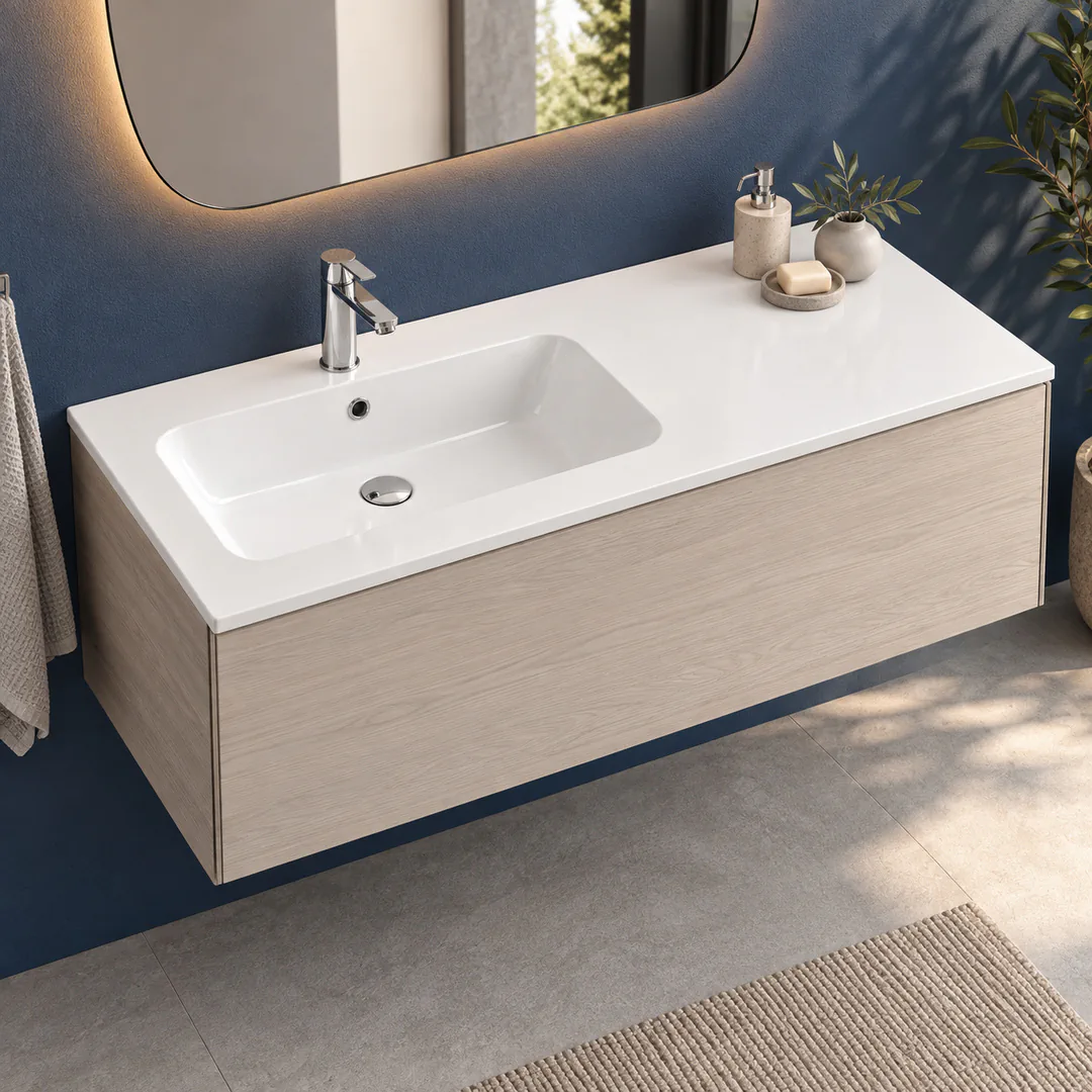 Lavabo consolle in Mineralguss – Arbi Sugar L 121 SX – Bianco lucido - Ambientata