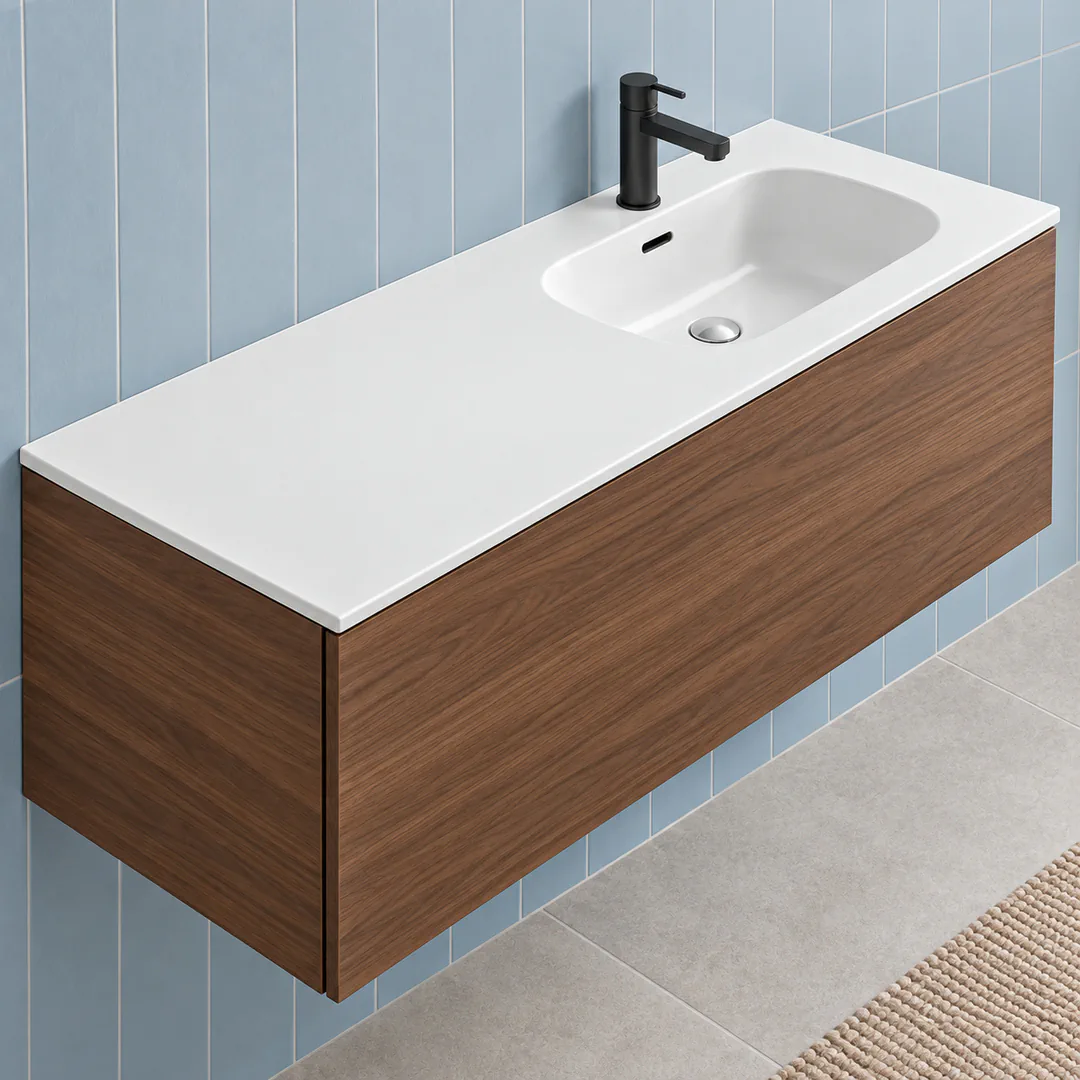 Lavabo consolle in Tekno – Arbi Bent 121 DX – Bianco – Con foro rubinetto - Ambientata