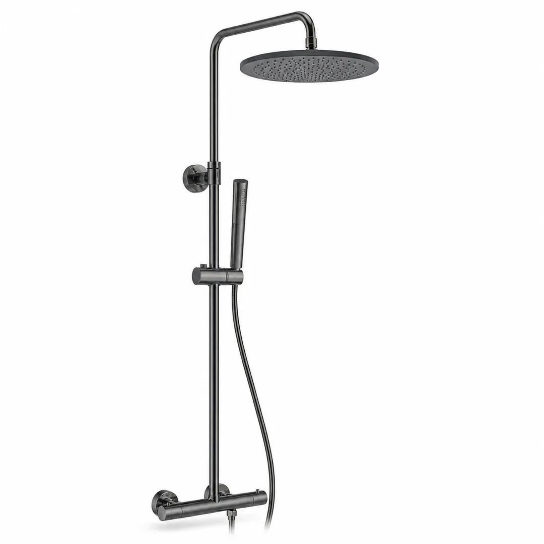 GME Colonna Doccia Round Elite Titanio PVD con soffione e doccetta